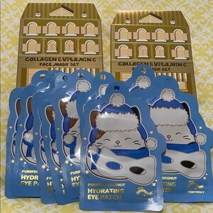 TONYMOLY 22 Mask Bundle! 10 Hydrating Eye Patches & 2 Boxes w/6 Face Masks each!
